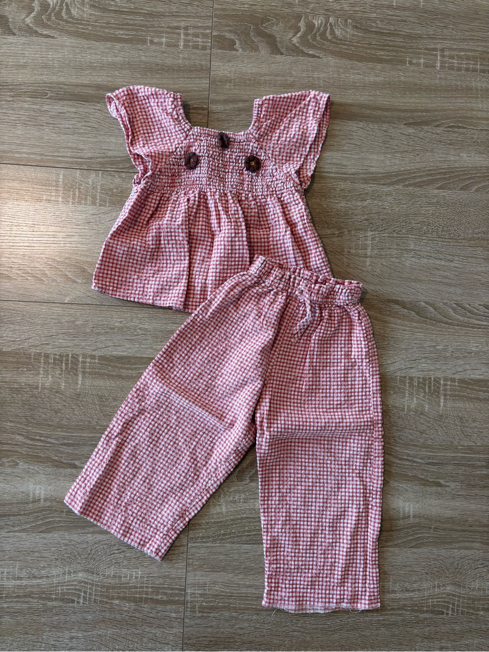 Zara girls red and white gingham set size 3 years